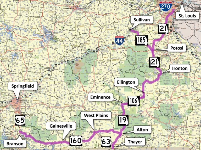 pic of map of the route of the Ozark Run Scenic Byway 2022 - Secure ...